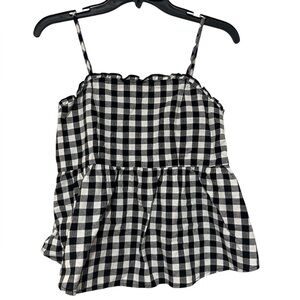 Eye shadow Black White Babydoll Peplum Camisole Smocked Detail - Size S